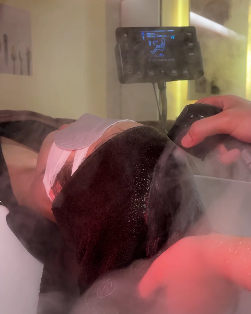 Cleansing at the head spa basin during the Prestige Deep Relax Spa